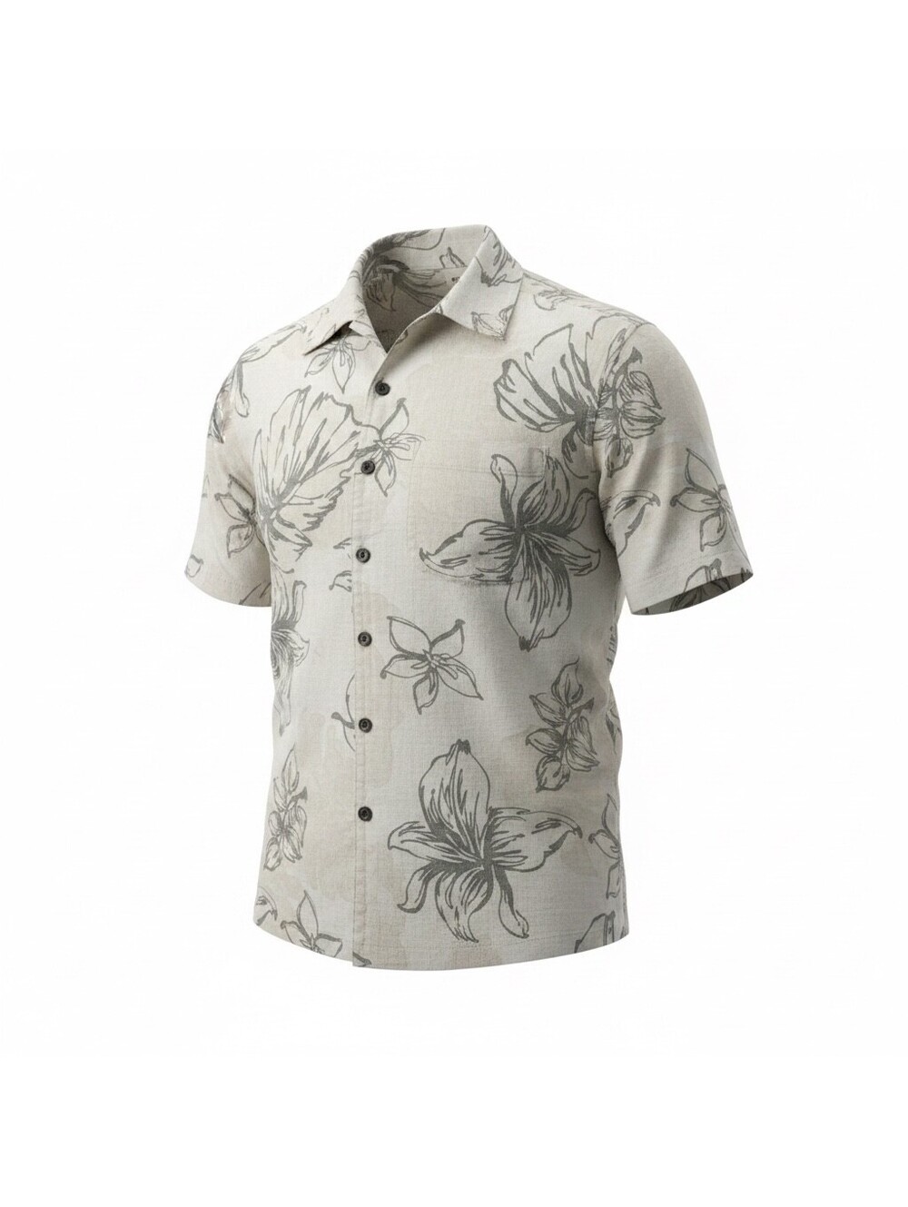 Panama Jack Mens S/C Beige Floral Ramie Cotton Short Sleeve Button-Up Shirt